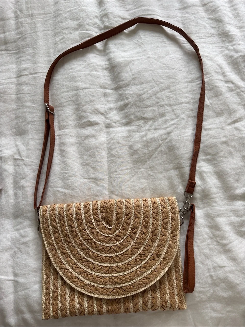 Woven Straw Clutch Crossbody Bag in Natural